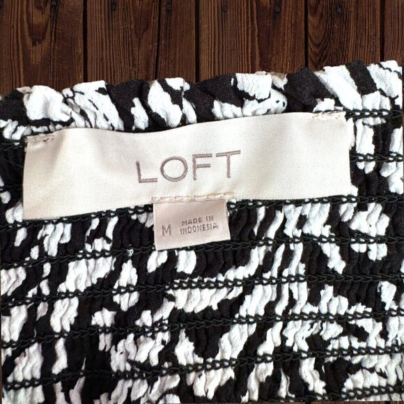 New LOFT Black & White Pineapple Ruffle Tie Neck Halter Top Sleeveless Blouse M - Picture 3 of 9